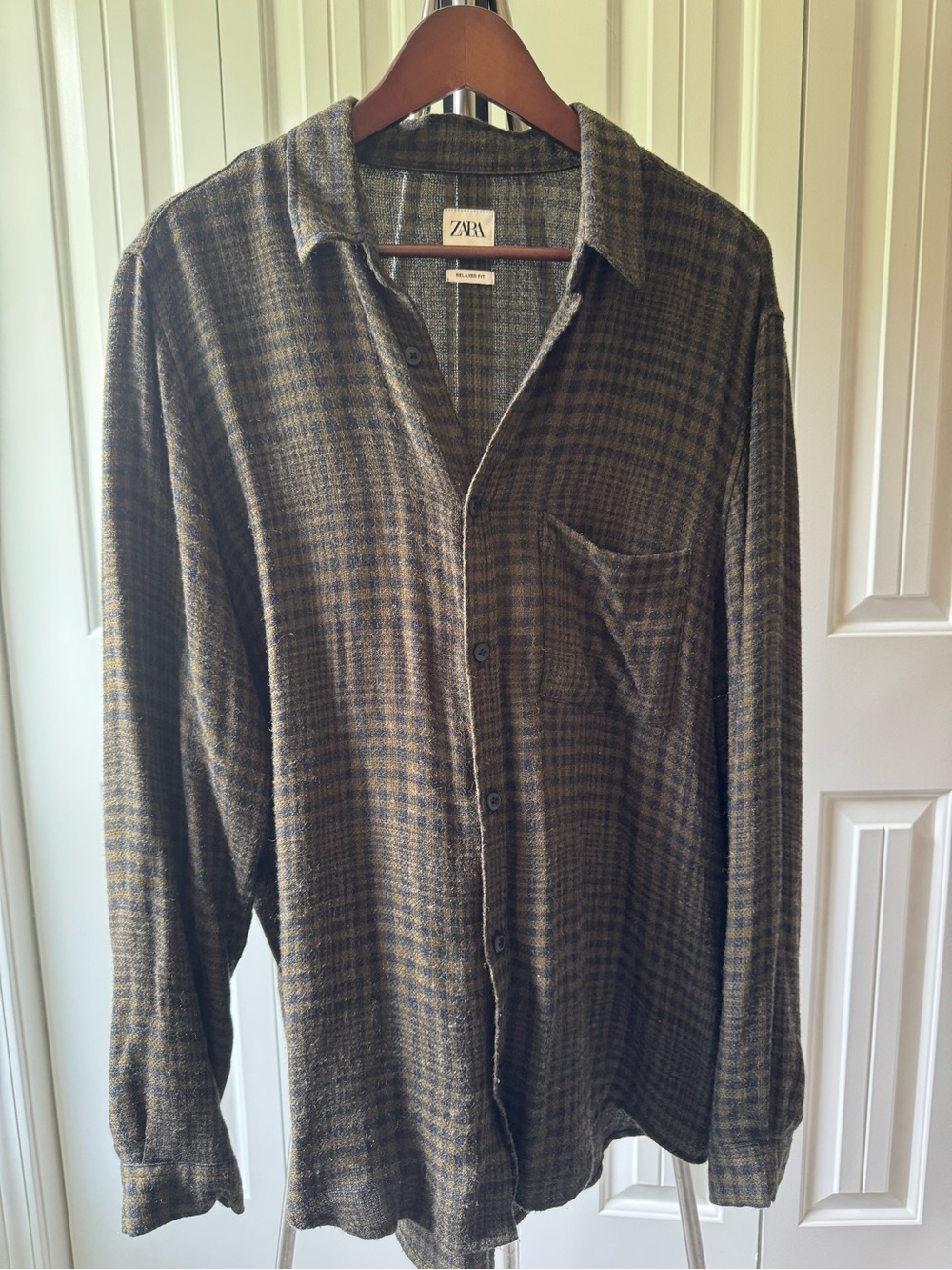 Zara Olive and Brown Plaid Button-Down Shirt